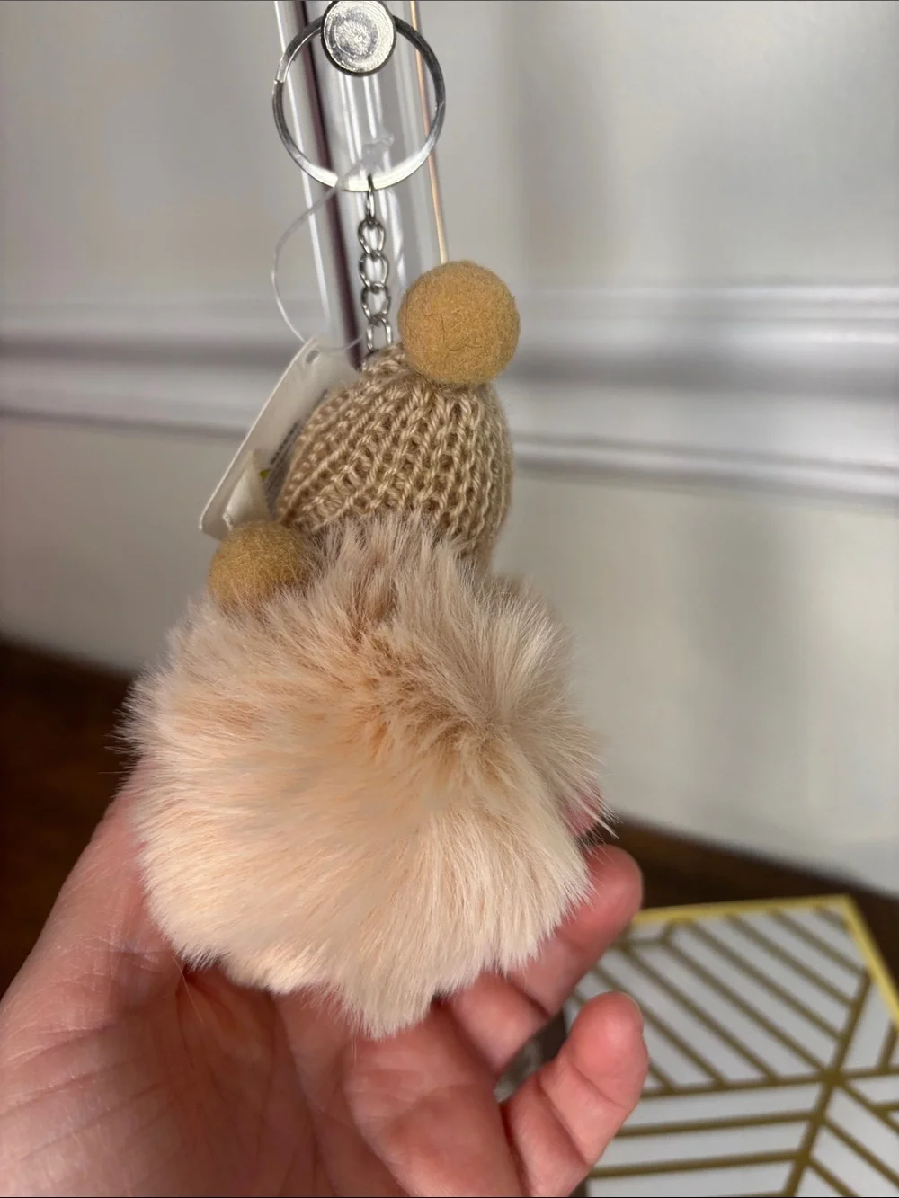 Sleeping Baby Plush Pom-Pom Keychain/Bag Charm Soft Blush Pink